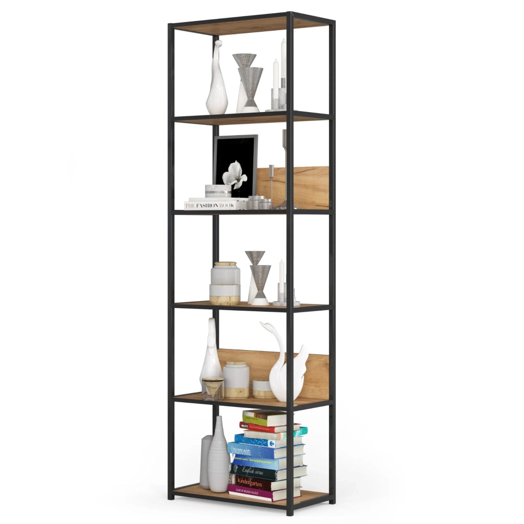 Scaffale stile industriale con ripiani in legno 60 cm Nera, Quercia Craft 60x32x192 cm