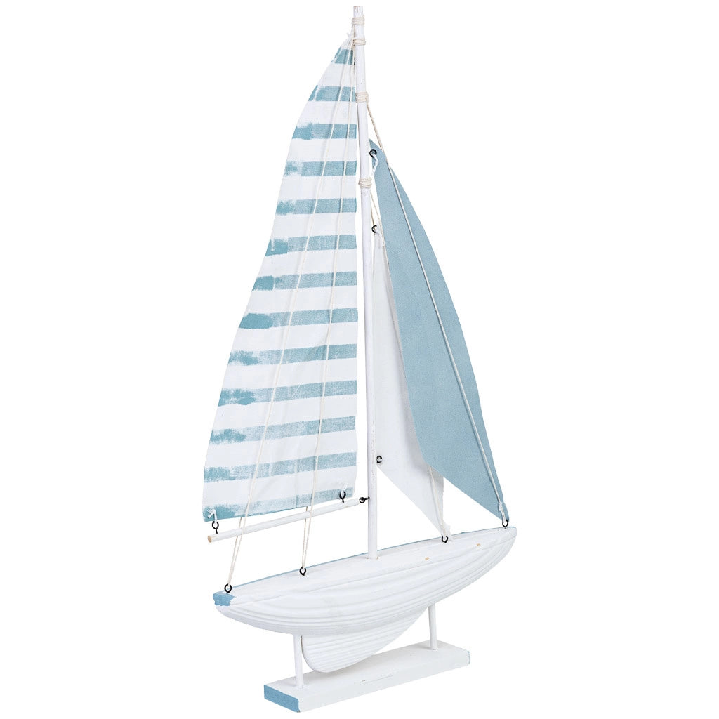 Figura decorativa a forma di barca in legno blu 31x5x56h cm