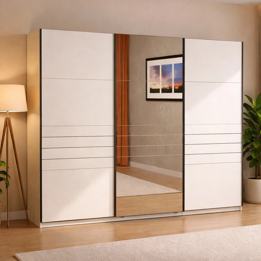 Armadio Camera da Letto Tures, Guardaroba Grande Appendiabiti, 267x217h cm Bianco Opaco
