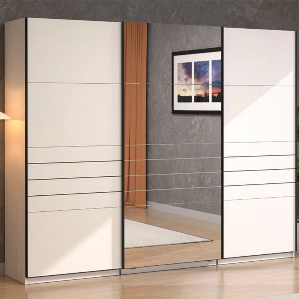Armadio Camera da Letto Tures, Guardaroba Grande Appendiabiti, 267x217h cm Bianco Opaco