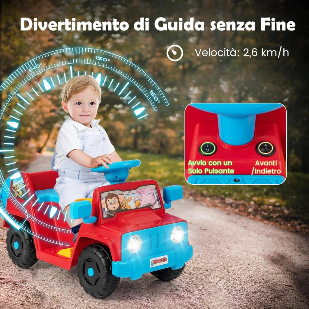 6V Macchina Elettrica per Bambini, Auto Elettrica Cavalcabile con Sonori Portabicchiere, Vano Portaoggetti, Luci LED, 18 Mesi + (Rosso)