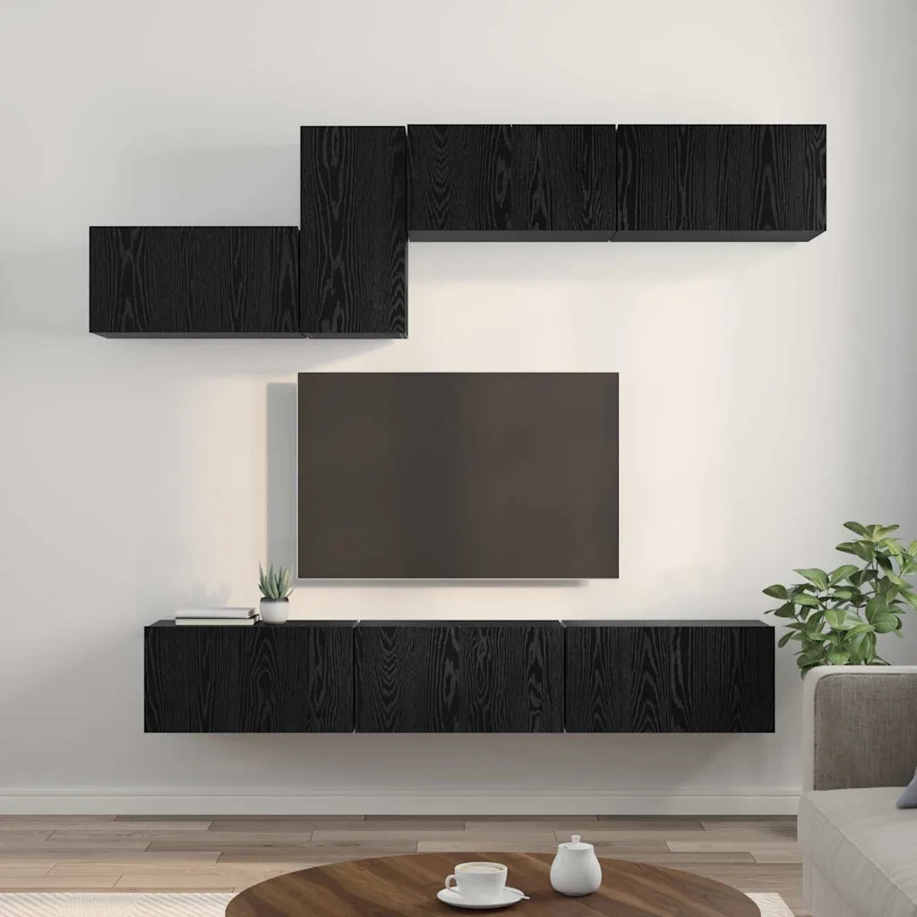 Set mobile TV con cassetto 7 pcs Rovere Nero Legno multistrato 3393487
