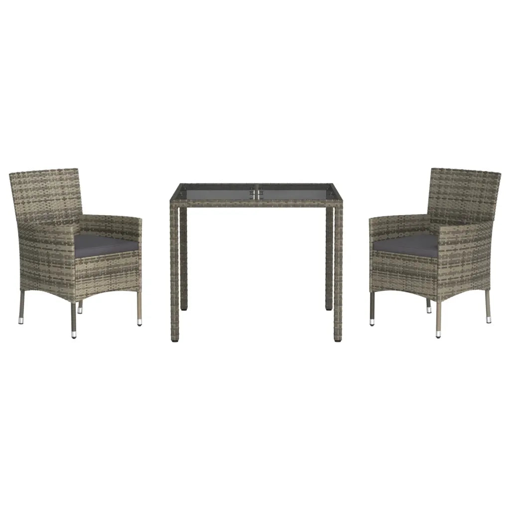 Set da Pranzo da Giardino 3 pz con Cuscini in Polyrattan Grigio 3187332