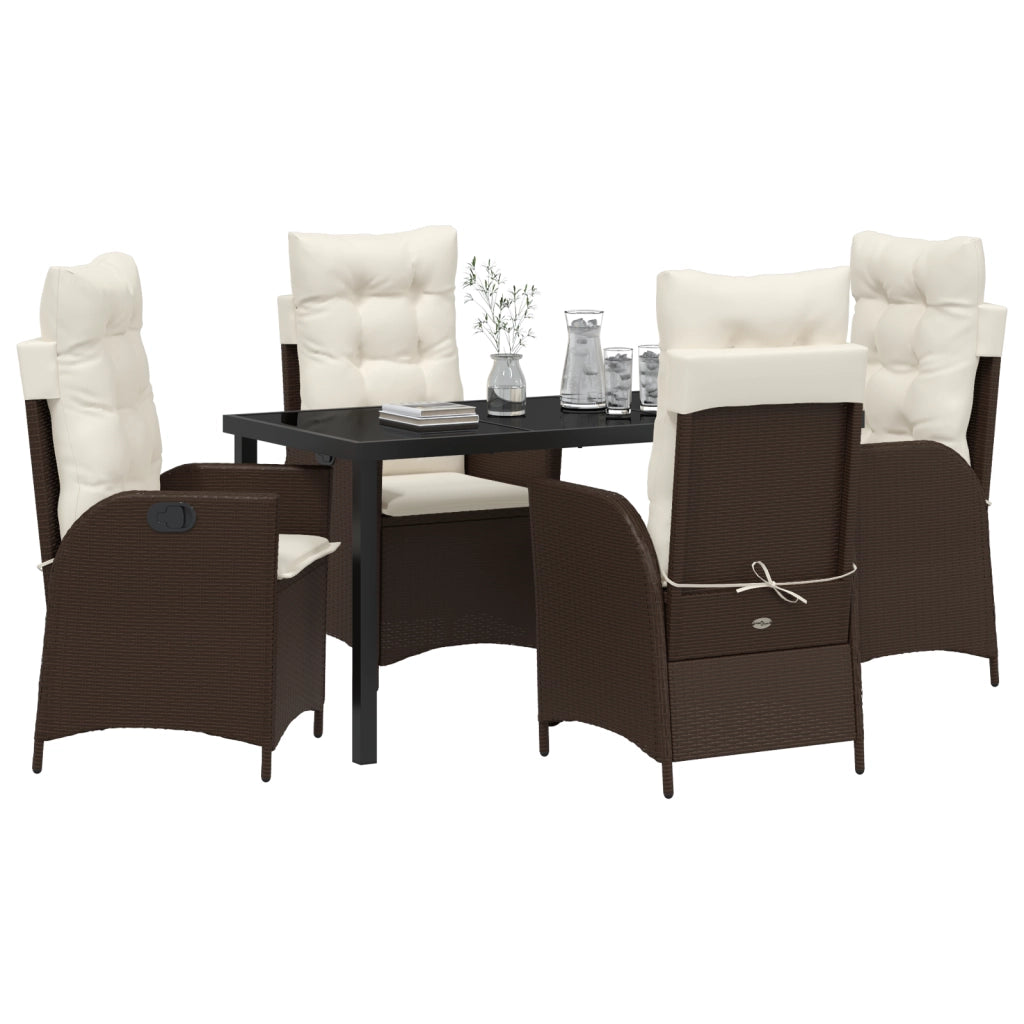 Set da Pranzo da Giardino 5 Pezzi con Cuscini Marrone Rattan Polipe