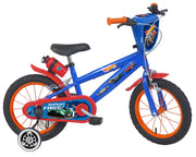 Bicicletta per Bambini 14" Hot Wheels Freni Caliper e Stabilizzatori in Acciaio Hi-Ten Blu e Rosso
