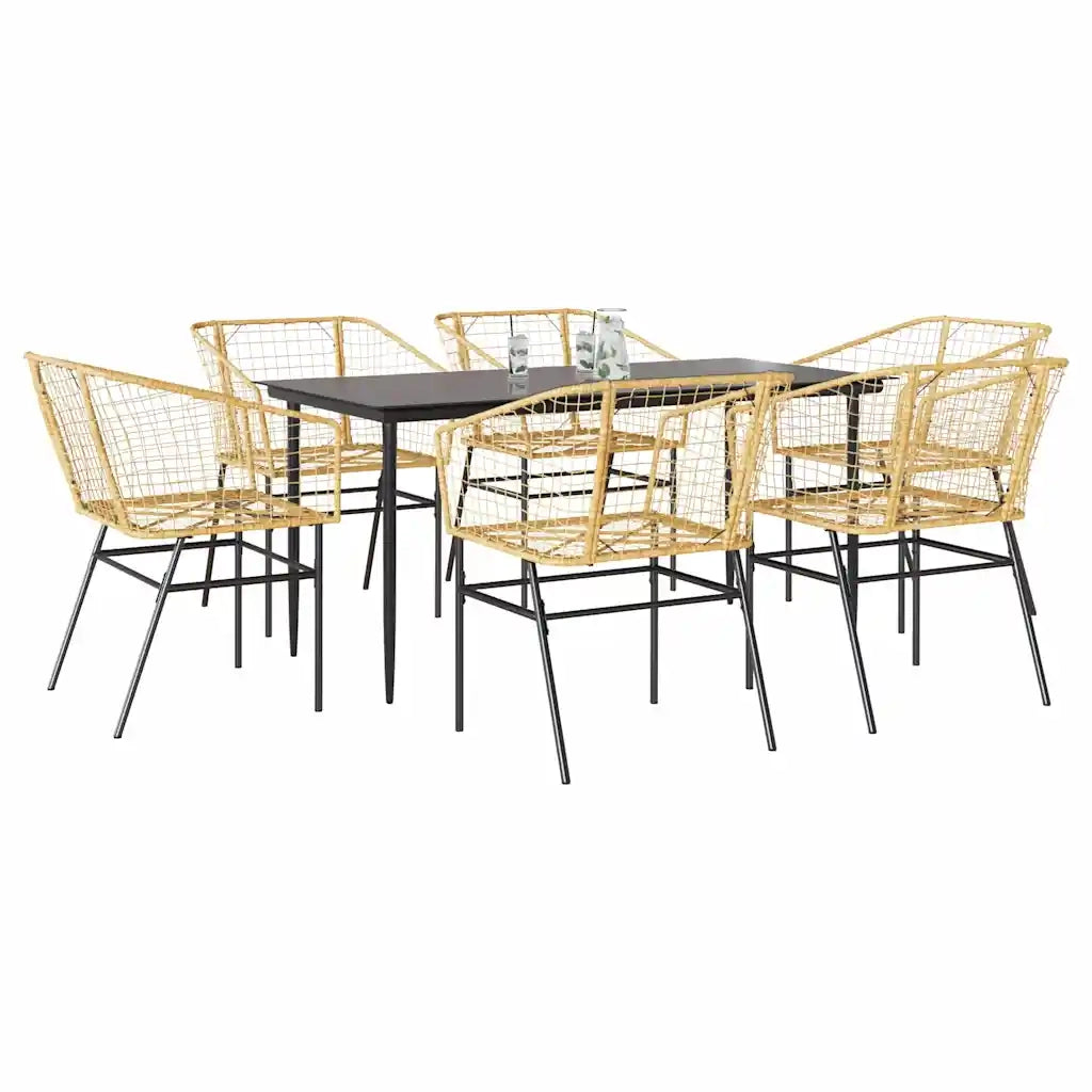 Set Pranzo da Giardino 7pz | Set Salotto da Giardino Marrone Polyrattan Vetro