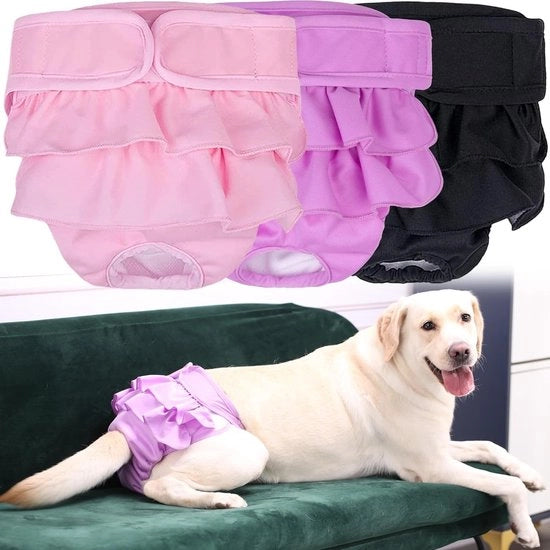 Luiers per cani - Riscaldabili, Lavabili, Superassorbenti, Adattabili - Mutande per cani - Per animali femminili con incontinenza - L - 3 pezzi
