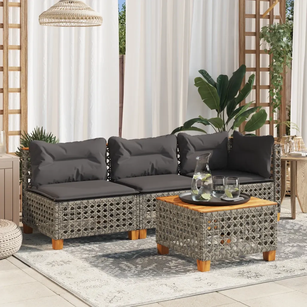 Divano da Giardino con Cuscini 3 Posti-Sofa da Giardino-Divano da esterno Grigio in Polyrattan 739939