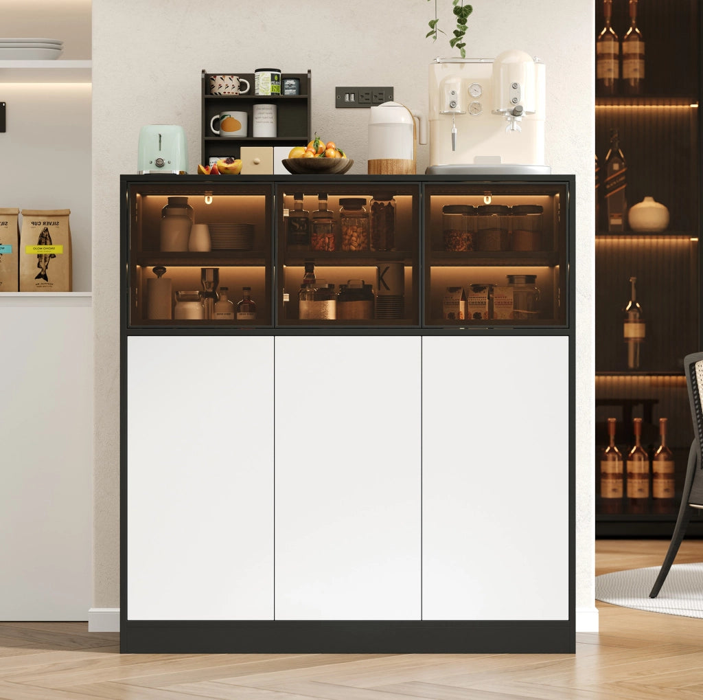 Credenza con illuminazione LED, 6 ante e 14 vani