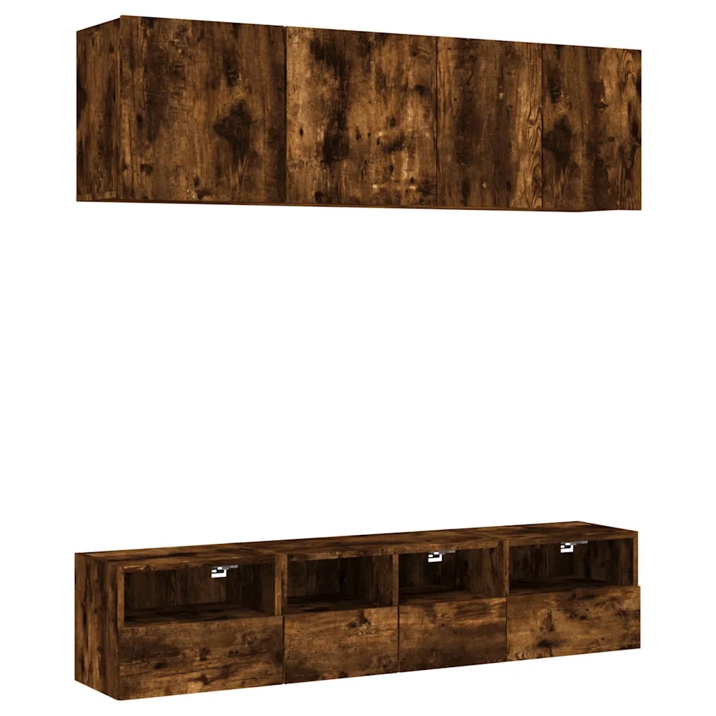 Mobili TV a Muro 5pz | Armadietto TV | Mobile Porta TV Rovere Fumo in Legno Multistrato