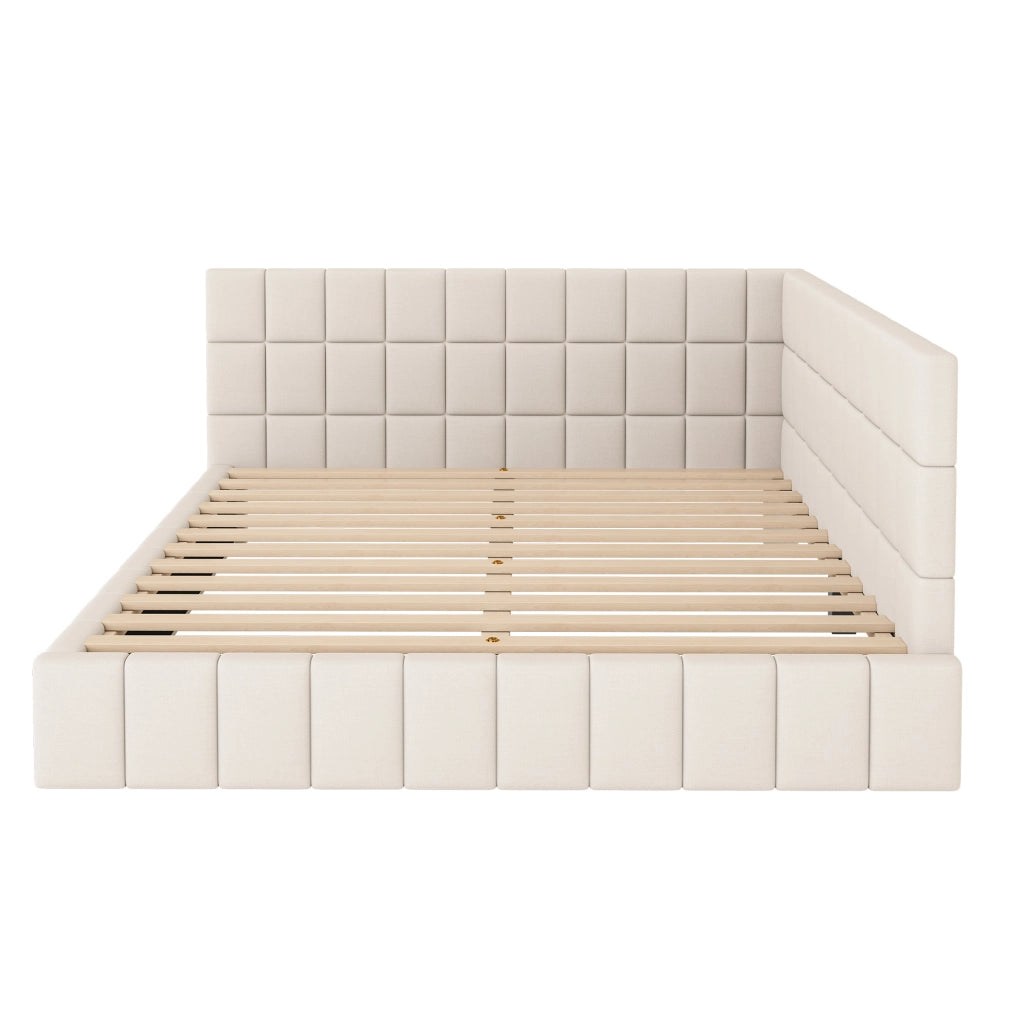 Letto imbottito 160x200 cm trasformabile in divano in velluto beige