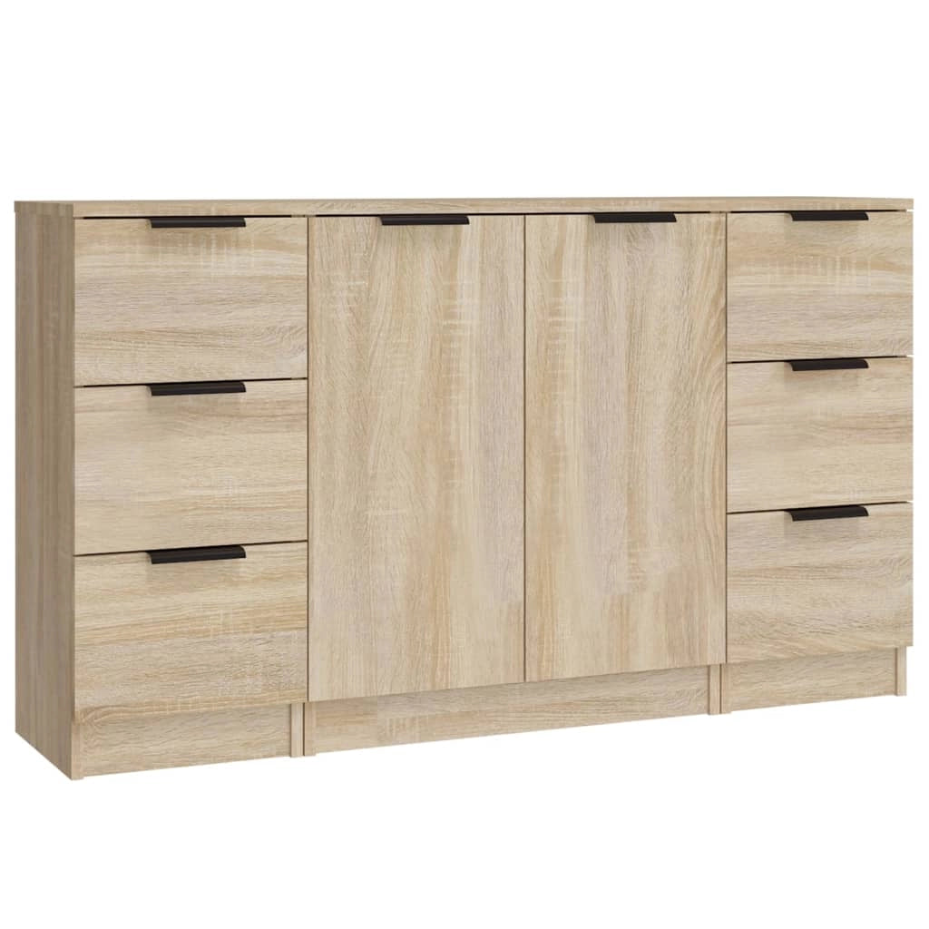 Buffet credenza cassettiera armadio mobile contenitore organizer per cucina soggiorno salotti 3 pezzi legno ingegnerizzato Sonoma marrone 02_0037107