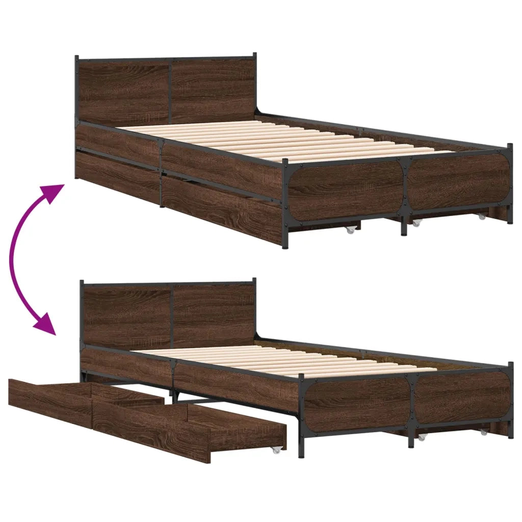 Giroletto Cassetti-Struttura Letto con contenitore Rovere Marrone 75x190 cm Legno Multistrato 630700