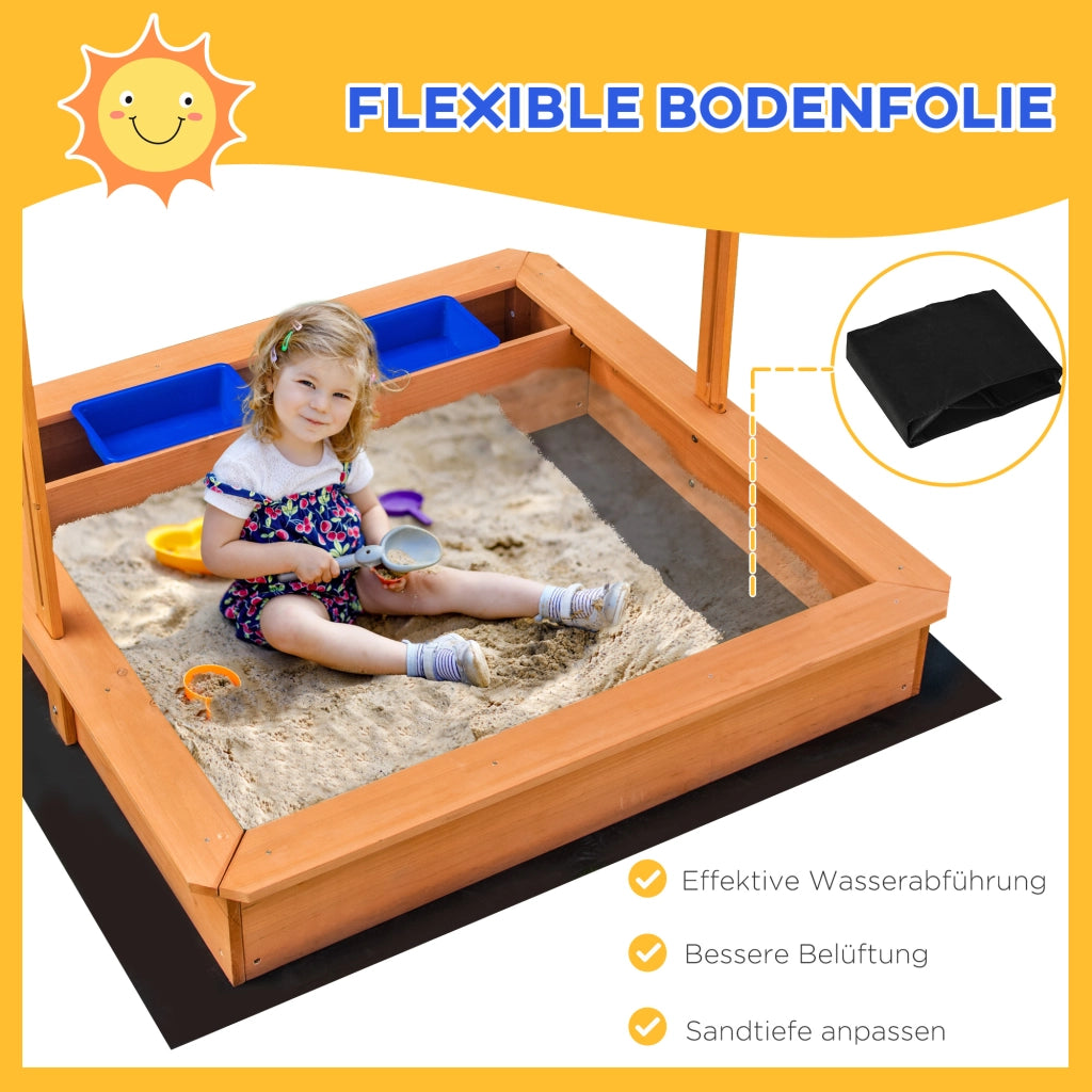 Sandbox per bambini con copertura regolabile in altezza ¨C zephmum ¨C 107.5x107.5 cm in legno
