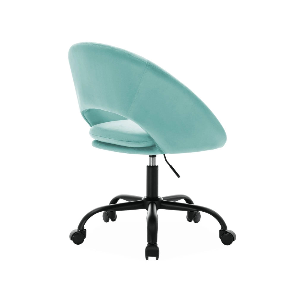 Sedia da ufficio con rotelle in velluto, cyan