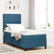 Letto Box Spring con Materasso e LED Blu Scuro 100x200 cm Velluto