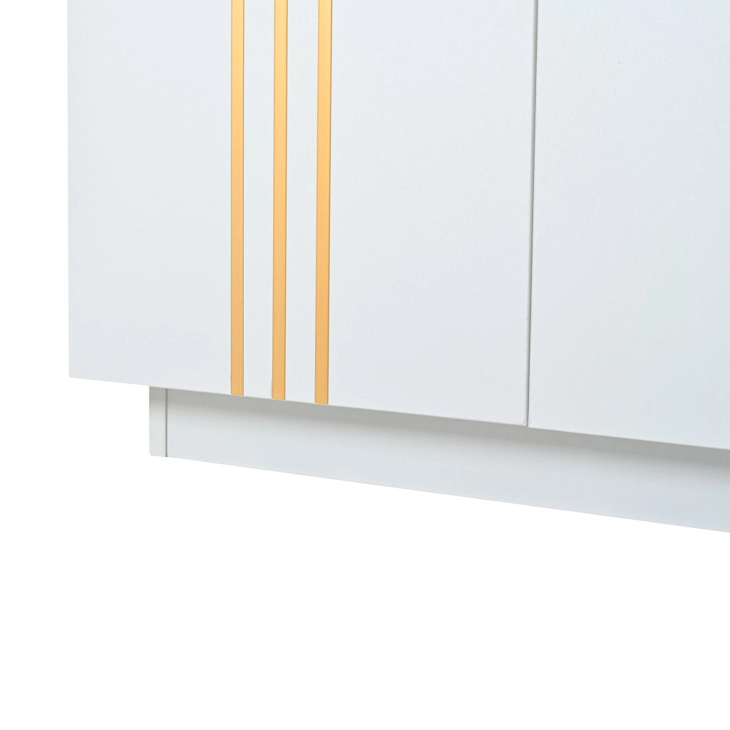 Credenza con 4 ante e ripiani regolabili, per soggiorno e ingresso, in truciolare, bianco e oro, 35 × 140 × 70 cm