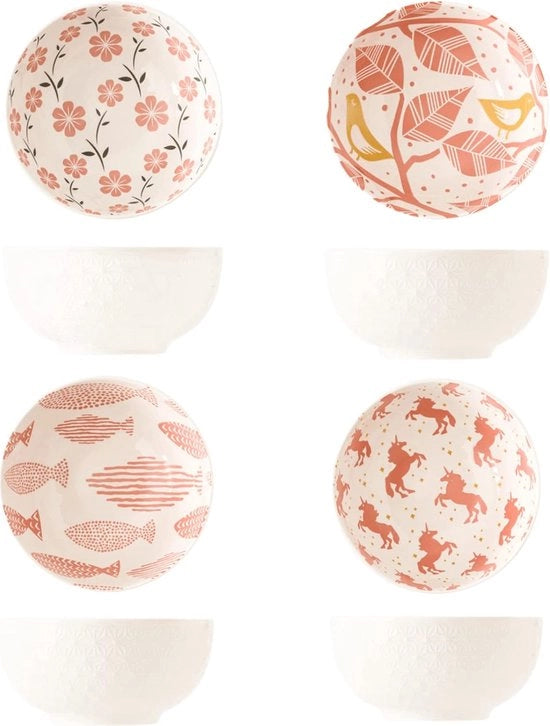 Set di piatti in rilievo ceramici, 4,5 pollici, con 4 pezzi, per zuppe, dessert, frutta, insalate, pasta, ramen, accessori da cucina, 10 oz, resistente a microonde e lavastoviglie (bianco)