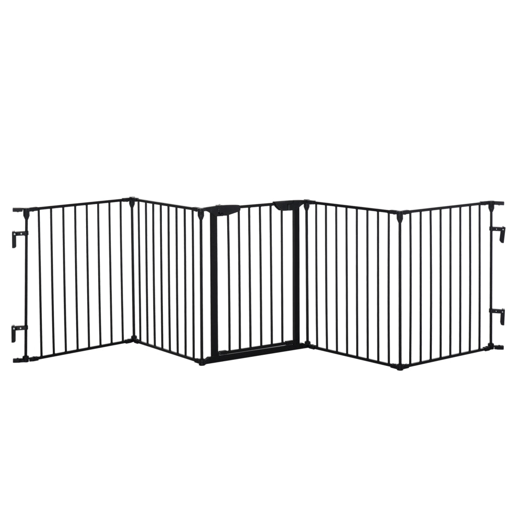 Cancello per Cani Pieghevole 5 Pannelli ¨C zephmum ¨C Nero Metallo Plastica 300x3x74.5 cm