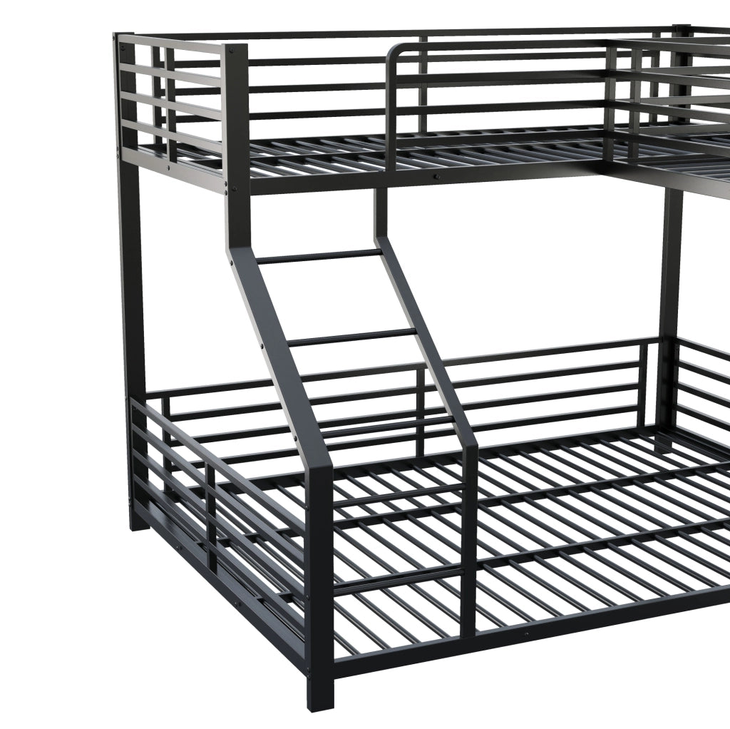 Letto a castello a tre posti con scrivania; 90x200 cm e 140x200 cm; in metallo e MDF; nero