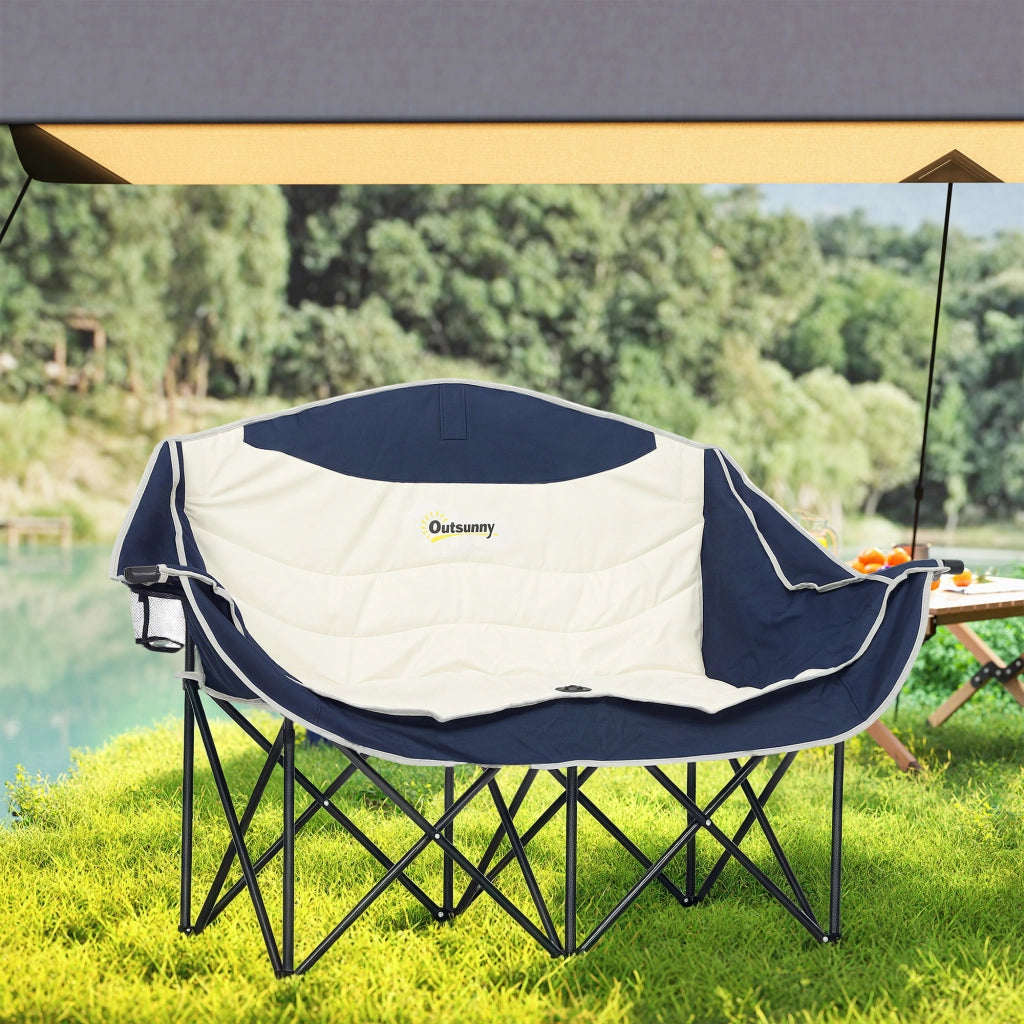 Sedia pieghevole da campeggio 2 posti con porta bevande e borsa ¨C zephmum ¨C blu