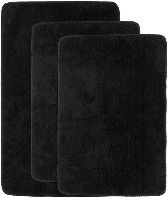 Set di Pavimenti per Bagno da 3 pezzi - Tappeto da Bagno Nero - 40 x 60 cm / 50 x 80 cm - Microfibra Alta - Polyester Duraturo - Soffice e Comodo