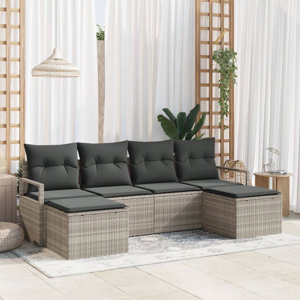 Set da giardino con cuscini  6 pezzi grigio chiaro polyrattan