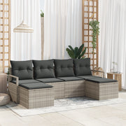 Set da giardino con cuscini  6 pezzi grigio chiaro polyrattan