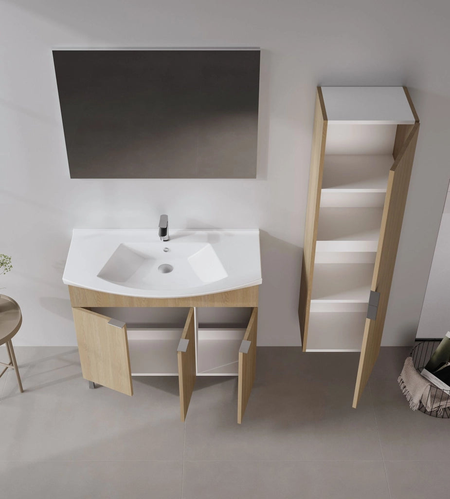 Set mobile lavabo con specchio (2 pezzi) "Purus 100" - 100 x 50 x 58 cm - Rovere