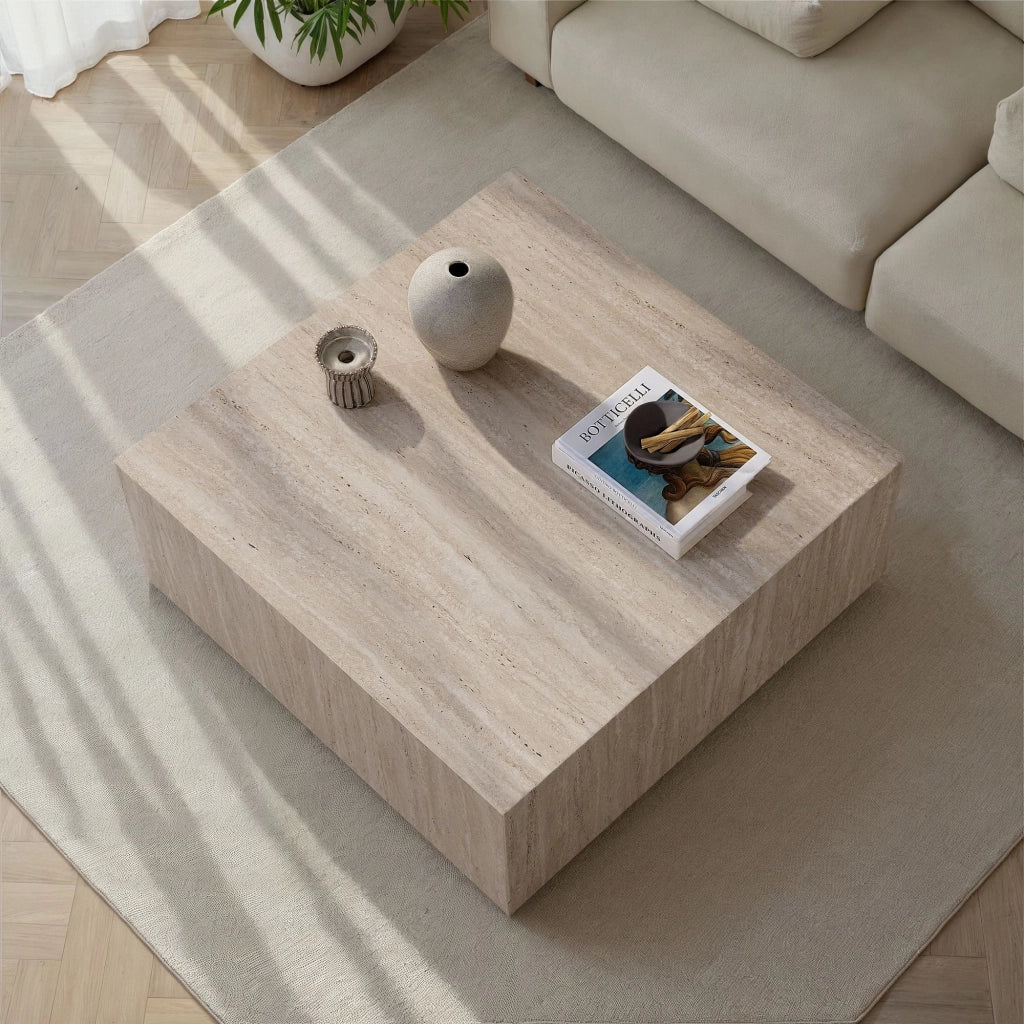 Tavolino in MDF "Prizma" - 90 x 90 x 35 cm - Travertino