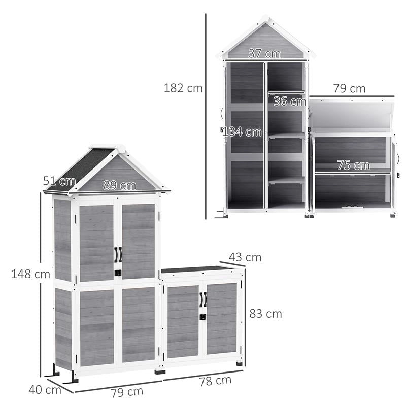 CASETTA DA GIARDINO E ARMADIO ESTERNO CON TETTO APRIBILE IN LEGNO PORTE CON BLOCCO 89X51X182 CM GRIGIO CHIARO