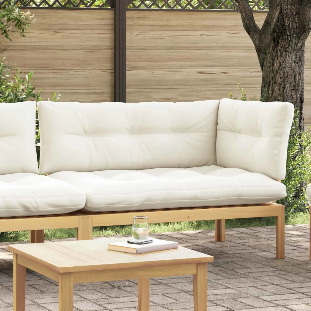 Salotto da Giardino-Divano componibile Angolare Acacia Chiaro e Bianco Crema