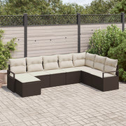 Set di divani da giardino 8 pezzi con cuscini marrone in polyrattan