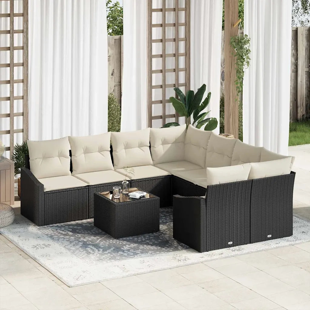 Set di divani con cuscino 9 pcs Nero e Crema polyrattan 3355326