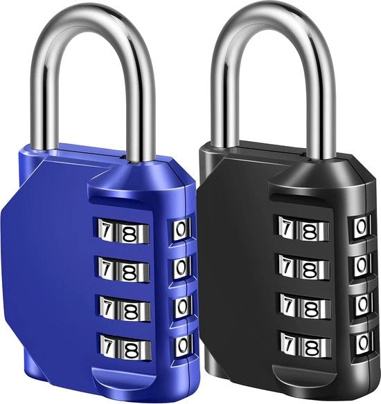 Sicurezza combinata - 4 cifre combinazione - Materiale salubre e ecocompatibile - Cassetto con combinazione - Adatto per armadietti scolastici, casse degli attrezzi, cancelli, valigie, ecc. - Bella blu + classico nero (2 confezioni)