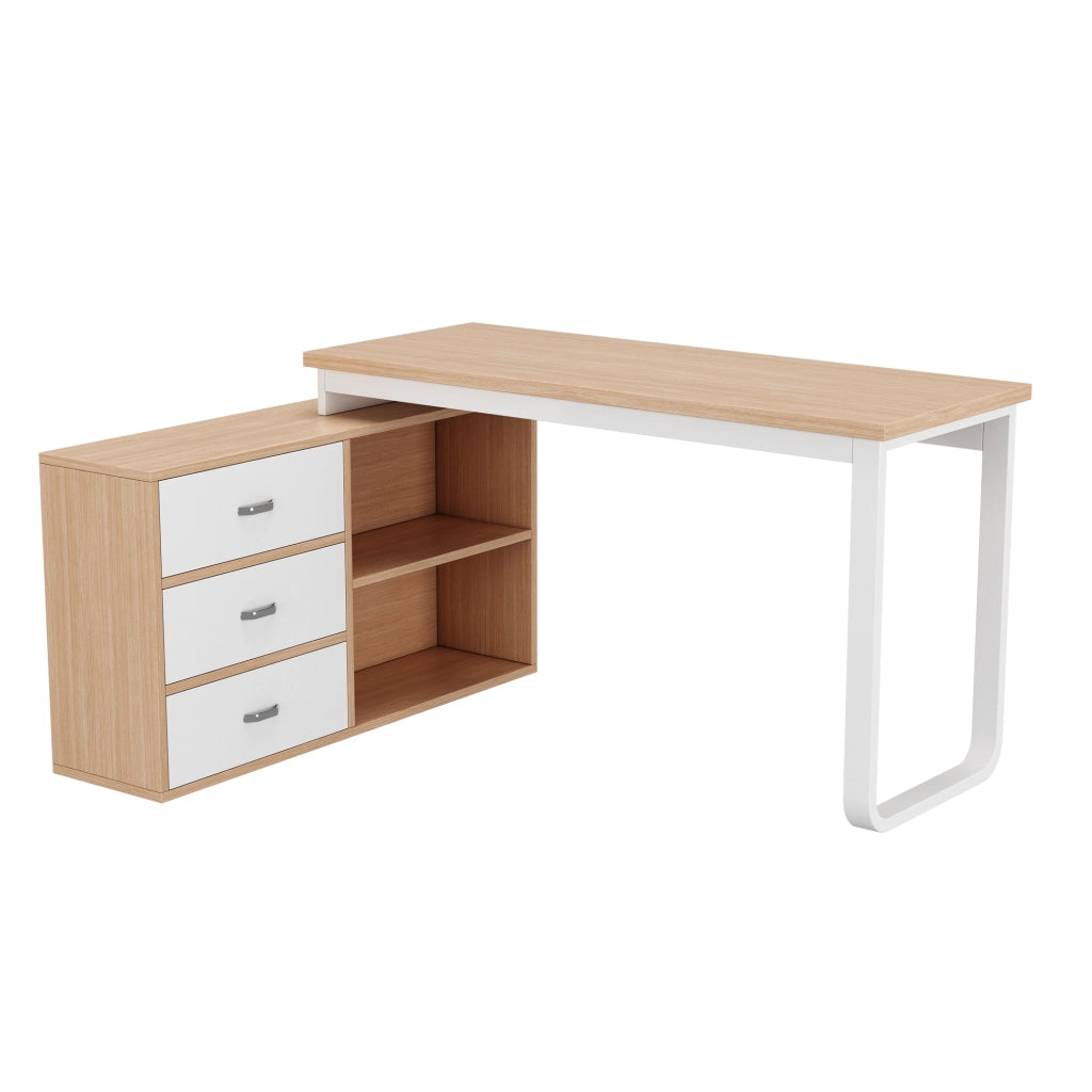 Scrivania con 3 cassetti e 2 vani aperti - in MDF e metallo - 147×100×75.3 cm - naturale