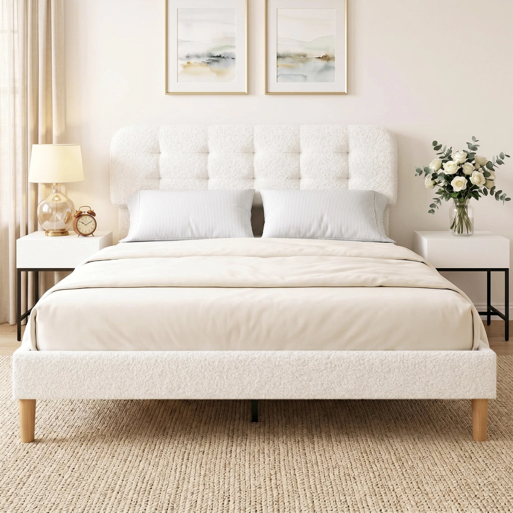 Letto Imbottito Matrimoniale con Testiera Regolabile ¨C zephmum ¨C 160x200 cm Bianco Velluto Teddy