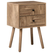 Comodino marrone chiaro in MDF con gambe in legno di pino e 2 cassetti Tavolino moderno
