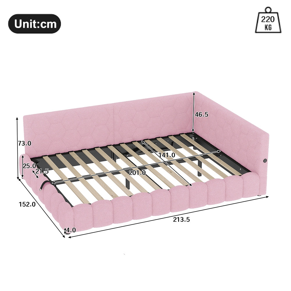 Letto giorno 140x200cm - Xylo - rosa, meccanismo idraulico, USB-C