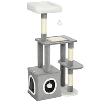 Albero Tiragraffi per Gatti con Casetta e 2 Palline 55x40x107cm Grigio e Bianco