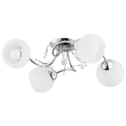 Plafoniera LIVIA cromata con vetro bianco 4xE27 cristalli