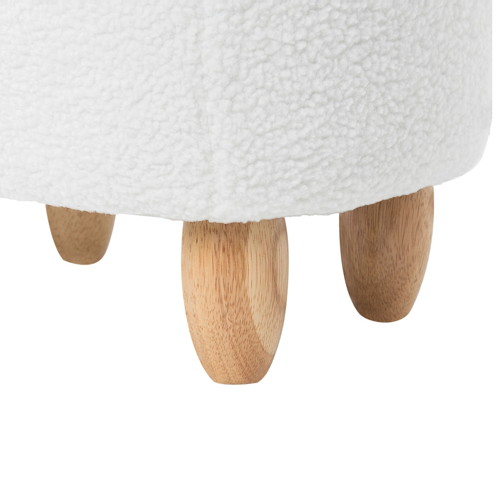 Sgabello per bambini Animale Alpaca Tessuto in poliestere bianco Gambe in legno imbottite contenitore Poggiapiedi per asilo nido