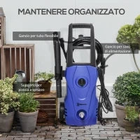 DURHAND Idropulitrice ad Alta Pressione 1600W con Ugello Regolabile e Kit Pulizia, 35x28x65 cm, Blu e Nero