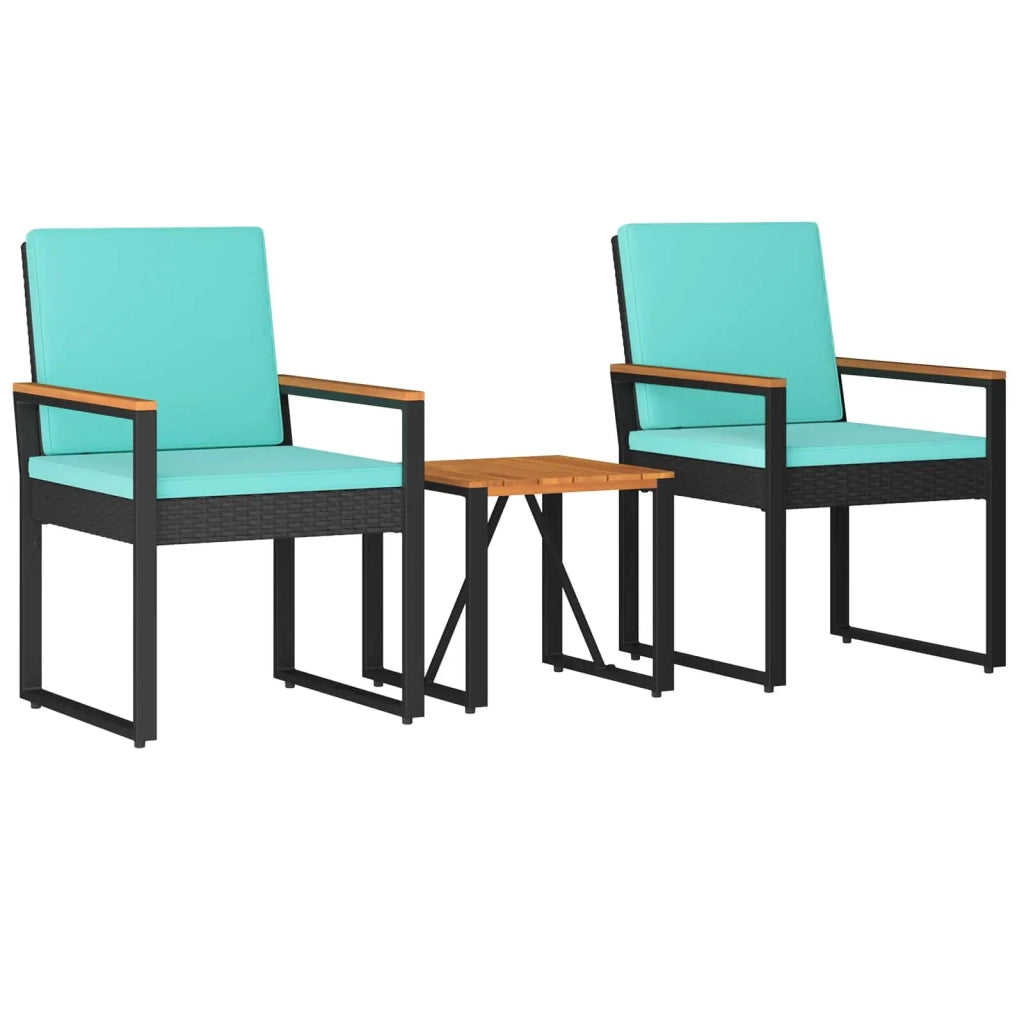 Set Mobili da Esterno 3 pz | Set Salotto da Giardino Nero e Turchese polyrattan