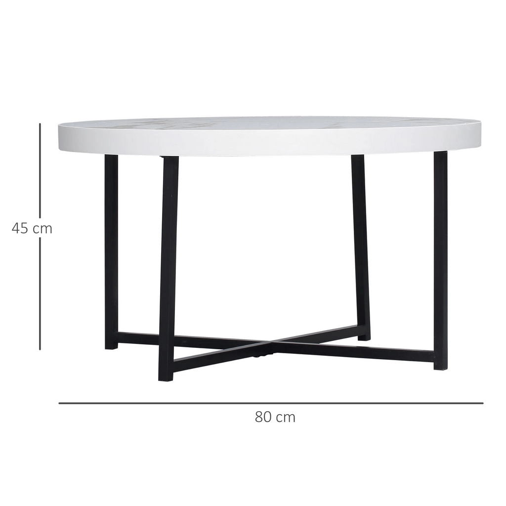 TAVOLINO ROTONDO CON PIANO EFFETTO MARMO IN MDF E GAMBE IN METALLO 80X45 CM