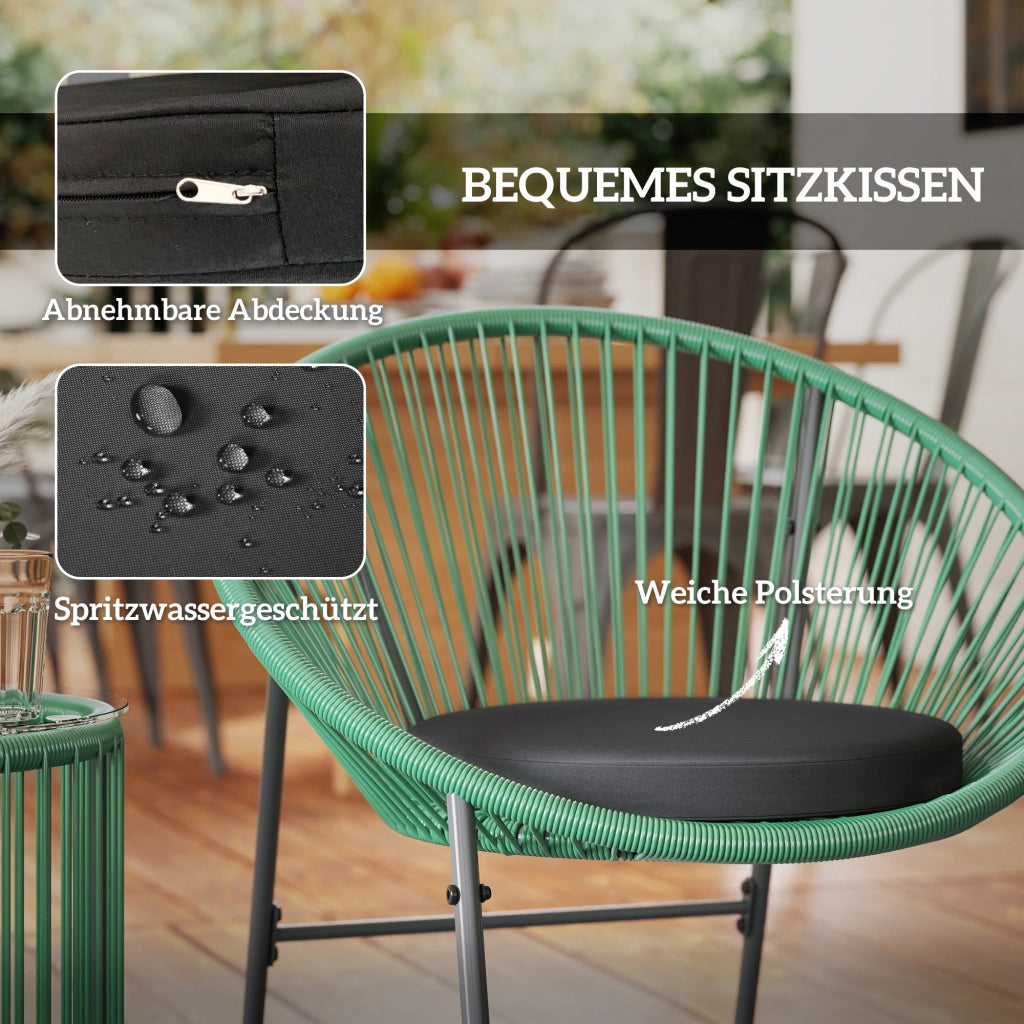 Set da giardino 3 pezzi ¨C zephmum ¨C tavolo con vetro, 2 sedie con cuscini, polirattan verde