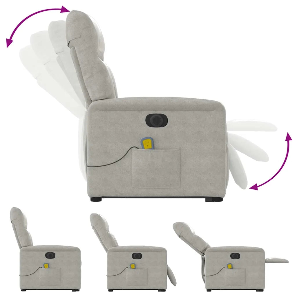 Poltrona a Rialzo Reclinabile Massaggi Grigio Chiaro Microfibra 3303109