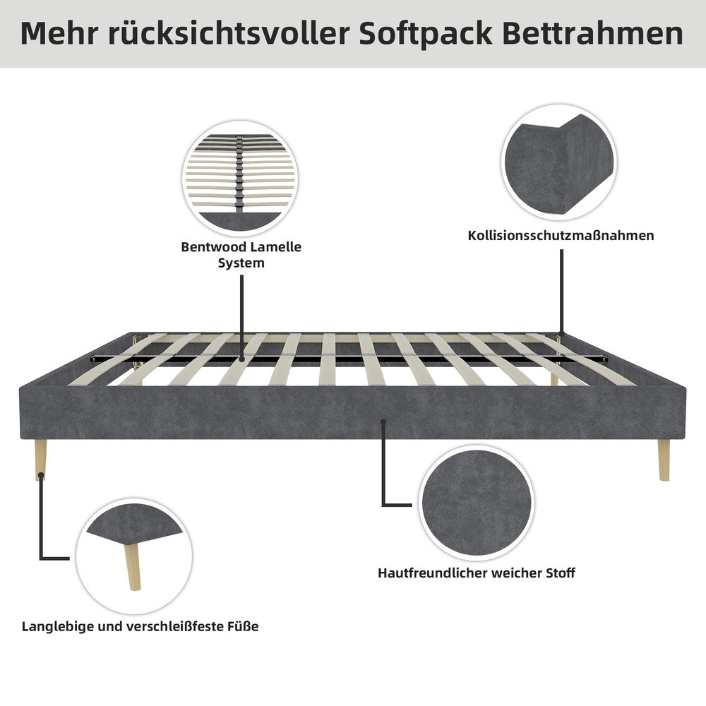 Letto Matrimoniale in Velluto ¨C Xylo ¨C Grigio 140x200