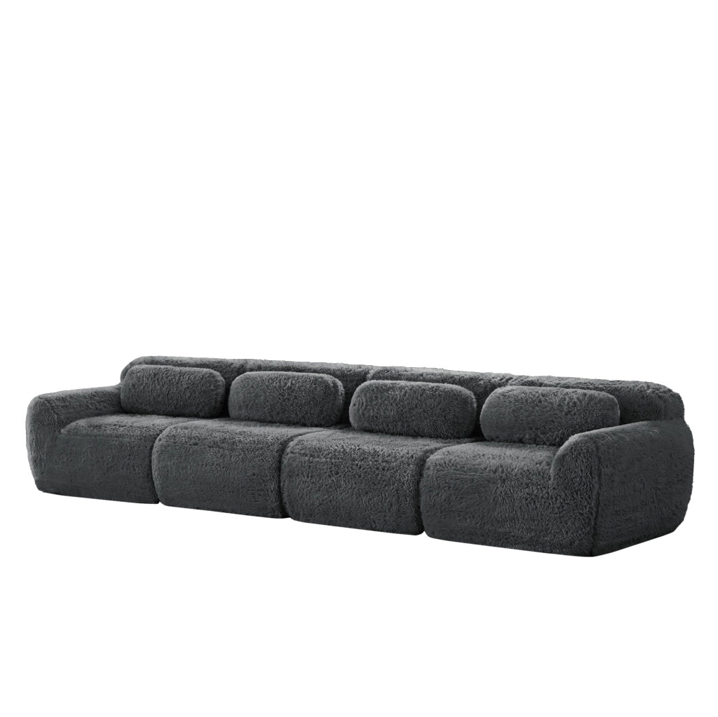 Divano angolare modulare con base antiscivolo in peluche grigio