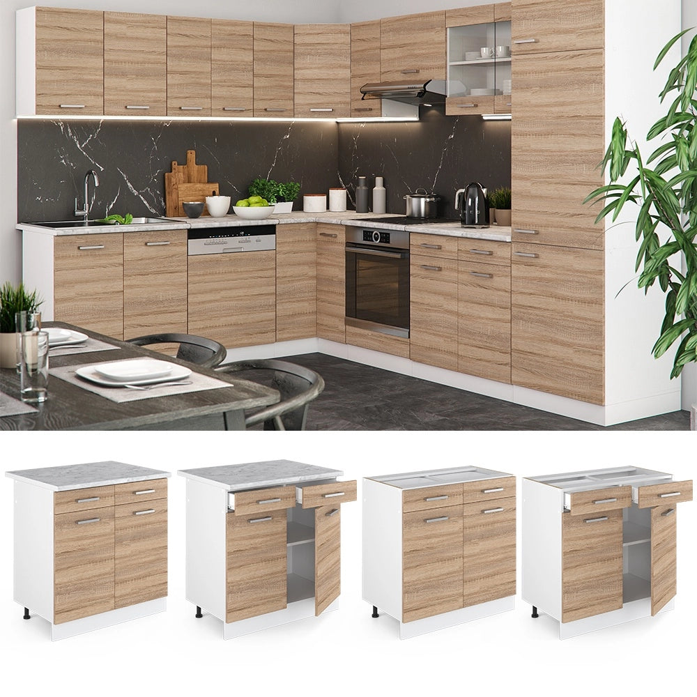 Mobiletto base per cucina R-Line Sonoma/Bianco 80 cm, PL Rovere Vicco